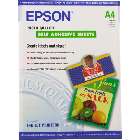 Epson Photo Quality Self-Adhesive Sheets (A4 8.3 x 11.7", 10 Sheets) - Image Pro International